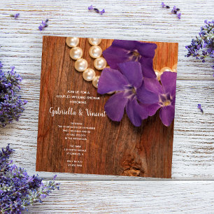 Invitación Púrpura Periwinkle Barn Madera País Ducha Parejas