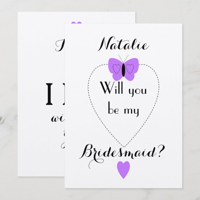 Invitación Púrpura personalizado ¿Serás mi dama de honor? (Anverso / Reverso)