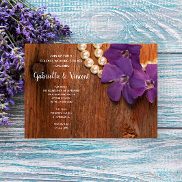 Invitación Púrpura perwinkle, Pearls Barn Wood Couples Shower