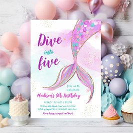 Invitación Púrpura Pink de Sirena 5º cumpleaños