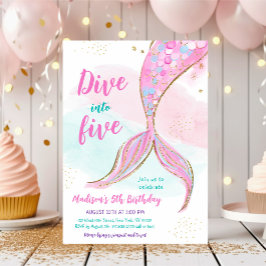 Invitación Púrpura Pink de Sirena 5º cumpleaños