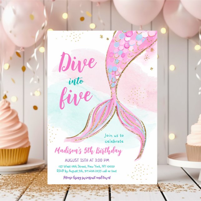 Invitación Púrpura Pink de Sirena 5º cumpleaños (Subido por el creador)