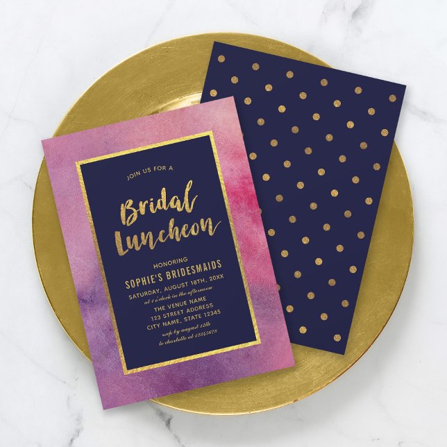 Invitación Púrpura Pink Watercolor y Faux Gold Bridal Luncheo (Subido por el creador)