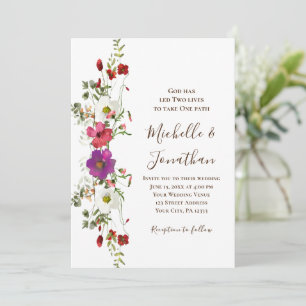 Invitación Púrpura Pink Wildflowers Boda Cristiana Floral