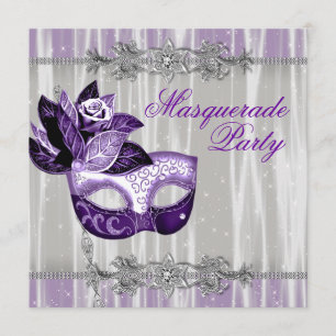 Invitación Púrpura Plata Esparkles Fiesta de Mascarada Púrpur