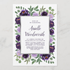 Invitación Púrpura Plata Floral Watercolor Plum Bridal Shower