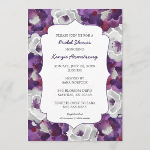 Invitación Púrpura plata gris floral ducha de novia invita