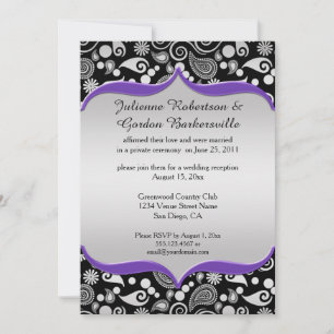Invitación Púrpura Plata Negro Paisley Post Boda