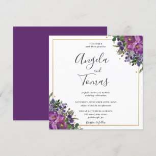 Invitación Púrpura Plomo Floral Verdor Boda Plaza de Oro