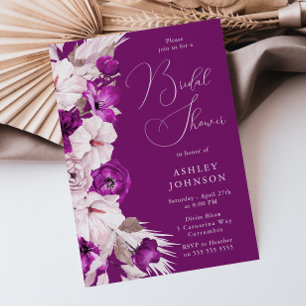 Invitación Púrpura Pluma y ducha de novia floral Rubor