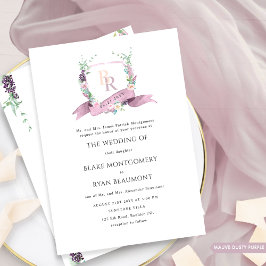 Invitación Púrpura Polvoriento, Mauve Pastel Boda de Monogram