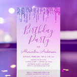 Invitación Púrpura Purpurina de espuma Cualquier cumpleaños d<br><div class="desc">Personalizado de Purpurina Purple Sparkly Dripping Cualquier Edad o Invitación de fiesta de cumpleaños número 30, 40, 50 o 60. Esta es la invitación perfecta para el cumpleaños de una fiesta de cumpleaños moderna de color púrpura Purpurina Sparkle Girly. Póngase en contacto con el diseñador para que coincida con los...</div>