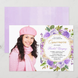 Invitación Púrpura Quinceanera floral lavanda lila foto