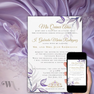 Invitación Púrpura Quinceañera mis cinco años