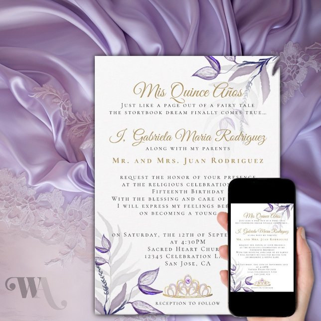Invitación Púrpura Quinceañera mis cinco años (Subido por el creador)