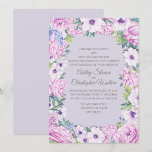 Invitación Púrpura Ranunculus Anenome Floral Wreath Boda