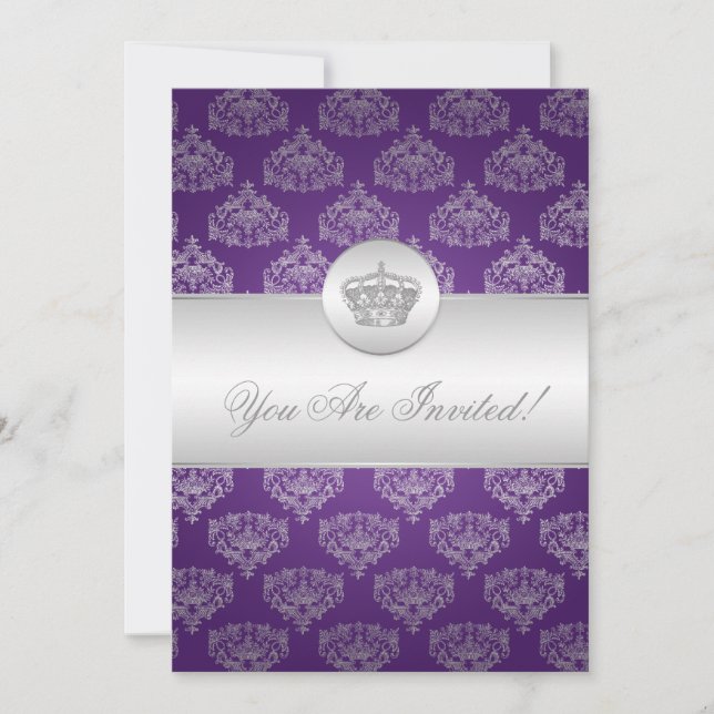 Invitación Púrpura real de la corona de la ducha nupcial (Anverso)