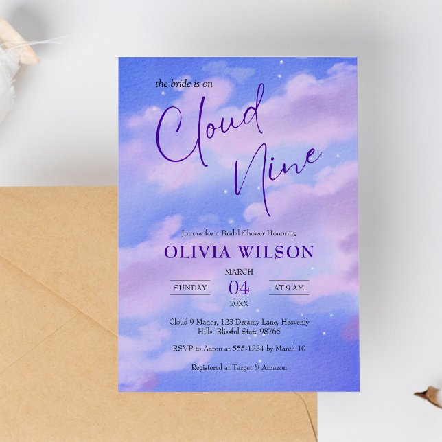 Invitación Púrpura Real En La Nube 9 Ducha De Novias (Subido por el creador)