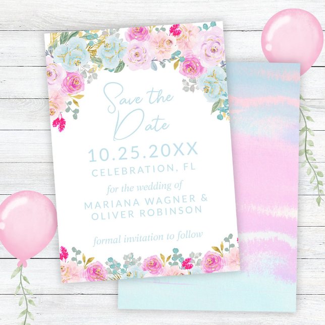 Invitación Púrpura rosa Azul Peach Save the Date (Subido por el creador)