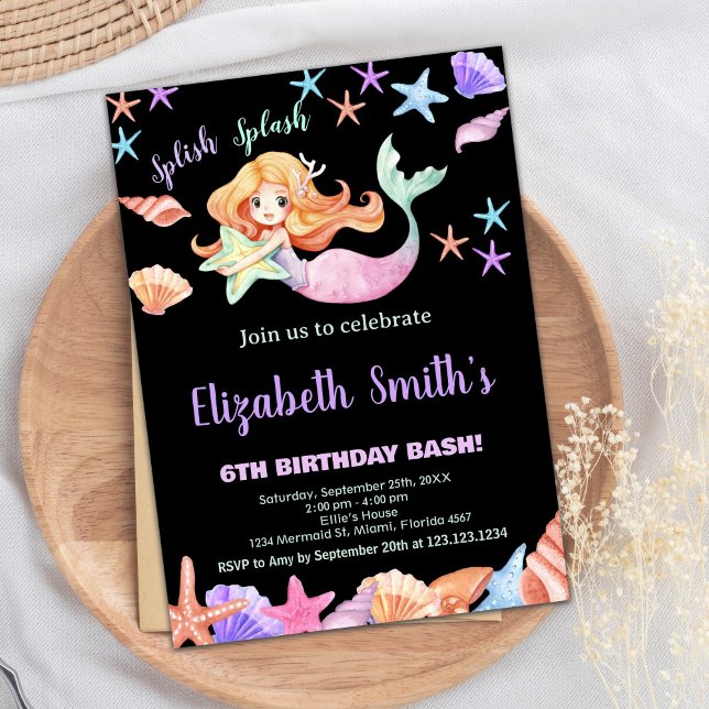 Invitación Púrpura rosa bajo el mar Cumpleaños de la sirena (Pink Purple Under the sea Mermaid Birthday Invitation)