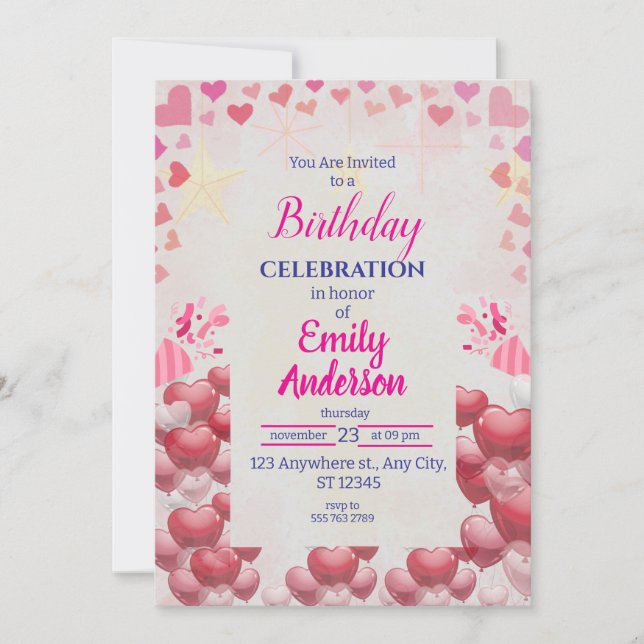 Invitación Púrpura rosa | Chica del partido de cumpleaños Bal (Anverso)
