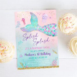 Invitación Púrpura Rosa De La Sirenita Bajo El Mar Cumpleaños