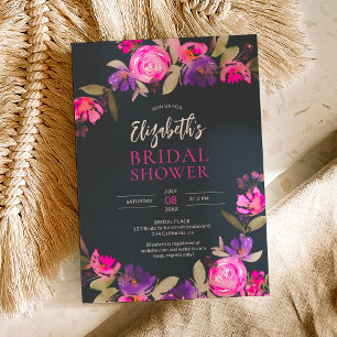 Invitación Púrpura rosa floral acuarela marea ducha marina