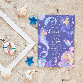 Invitación Púrpura/Rosa Nuestra Sirenita Toda La Edad Cumplea