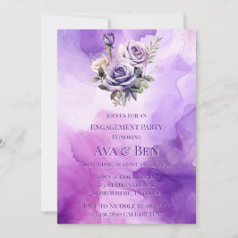 Invitación Púrpura Rosa Rosa Alcohol Partido de Compromiso co