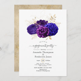 Invitación Púrpura, Royal Blue & Gold Floral Engagement Party