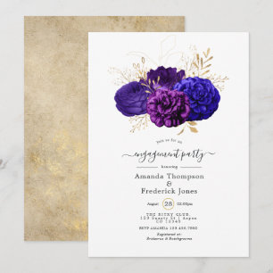 Invitación Púrpura, Royal Blue & Gold Floral Engagement Party