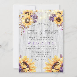 Invitación Púrpura Rustic Peony Sunflowers Boda