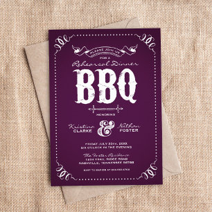 Invitación Púrpura Rústica Cena BBQ