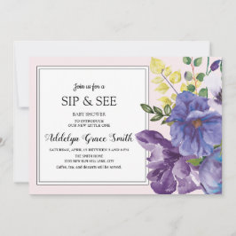 Invitación Púrpura Sip Floral Rosa Amarilla Ver Baby Shower