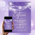 Invitación Púrpura String Lights 18th Birthday Party<br><div class="desc">Elevar la celebración del hito de su invitado de honor con esta invitación de fiesta morada de 18 años. Moderno y con estilo, es el lugar perfecto para una noche inolvidable. La personalización de las invitaciones es una brisa, basta con rellenar los detalles esenciales utilizando las plantillas de texto proporcionadas....</div>