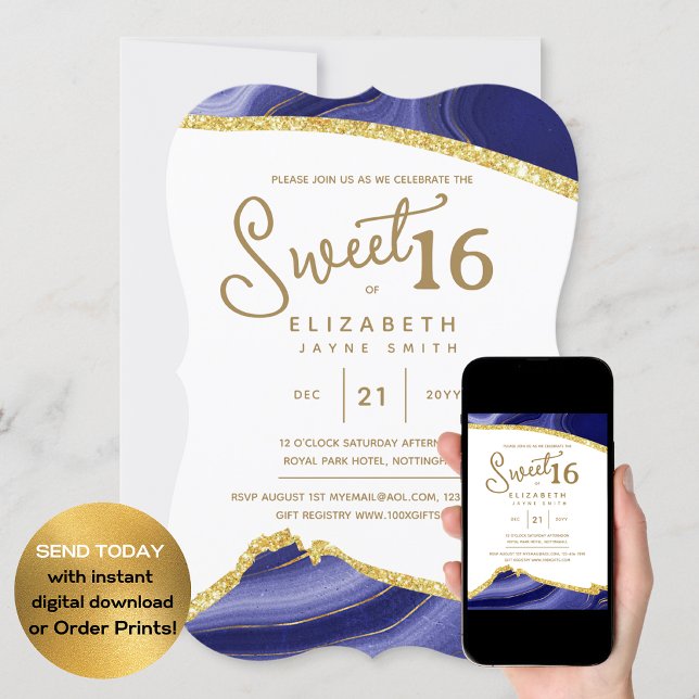 Invitación Púrpura SWEET 16 digital de cumpleaños 16 moderno (Subido por el creador)