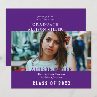 Invitación Púrpura tipografía moderna Foto Partido de Graduac