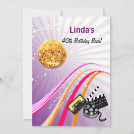 Invitación púrpura totalmente de fiesta retro de los años 80 