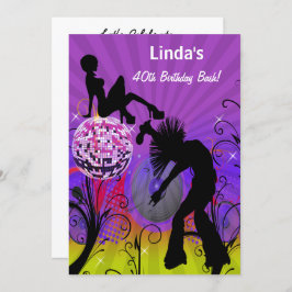 Invitación púrpura totalmente de fiesta retro de los años 80 