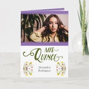 Invitación Púrpura Tradicional México Floral Foto Quinceanera