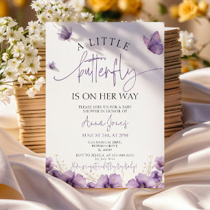 Invitación Púrpura Una mariposa bebé está en camino de duchar