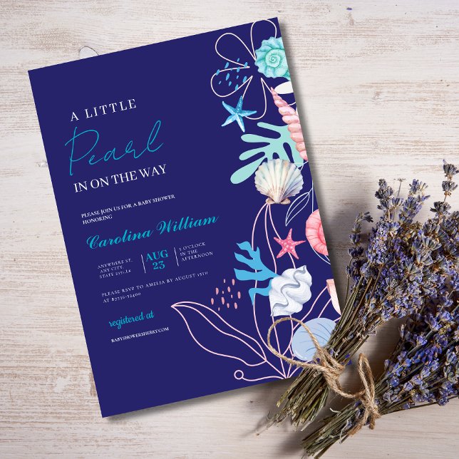 Invitación Púrpura una pequeña perla bajo la ducha de bebé de (Subido por el creador)