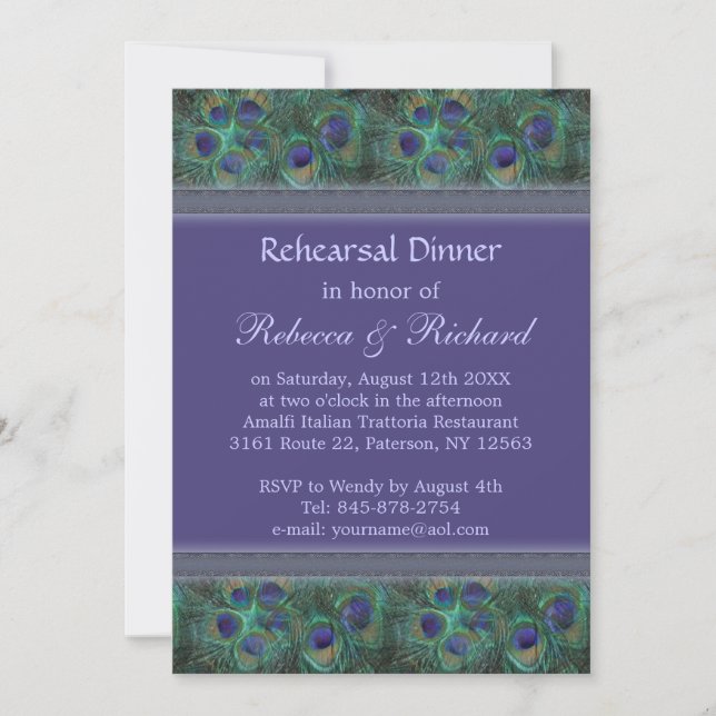 Invitación púrpura verde de la cena del ensayo del (Anverso)
