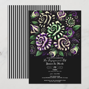 Invitación Púrpura Verde Raya Floral Halloween Compromiso 