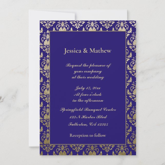 Invitación Púrpura violeta y patrón oro | Boda moderno (Anverso)
