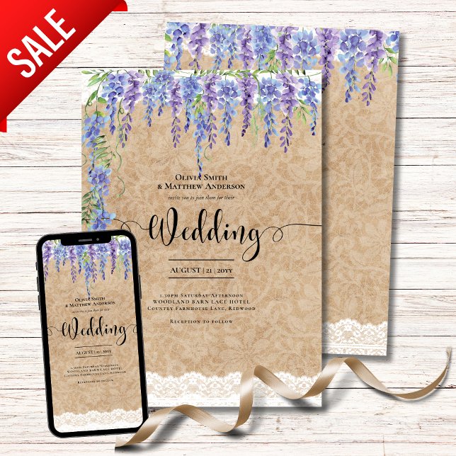 Invitación Púrpura Wisteria Floral Boda Rústico Aspecto de en (Subido por el creador)