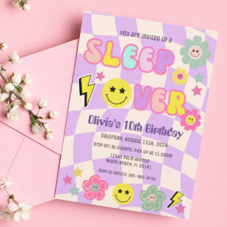 Invitación Púrpura Y2K Preppy Dormir Por Feliz Cumpleaños De