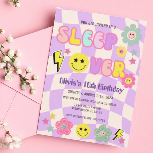 Invitación Púrpura Y2K Preppy Dormir Por Feliz Cumpleaños De  (Subido por el creador)