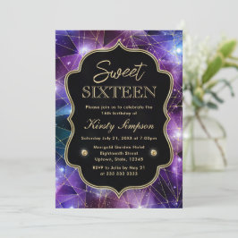 Invitación Púrpura y Azul Galaxia de Cristal de Medianoche Du