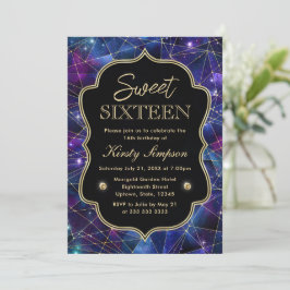 Invitación Púrpura y Azul Galaxia de Cristal de Medianoche Du